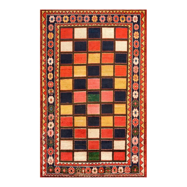 1930s Colorful Checks Tribal Antique S. Persian Gabbeh Rug 5'10" X 9'4" Handknotted Wool Carpet For Sale