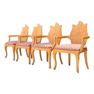 Vintage Carved Wood Leaf Back Chairs in McLaurin and Piercy “Batak” - Set of 4 For Sale