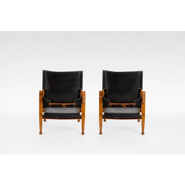 Rud Rasmussen Vintage Safari Lounge Chairs in Black Leather by Kaare Klint for Rud Rasmussen, 1960s, Set of 2 For Sale - Image 4 of 7