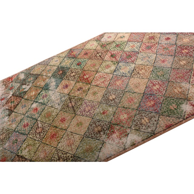 Art Deco 1960s Mid-Century Vintage Art Deco Rug - Multicolor Distressed Wool For Sale - Image 3 of 6