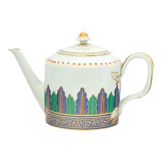 1970s Mottahedeh Charleston Feather Teapot Historic Charleston Reproduction Porcelain For Sale