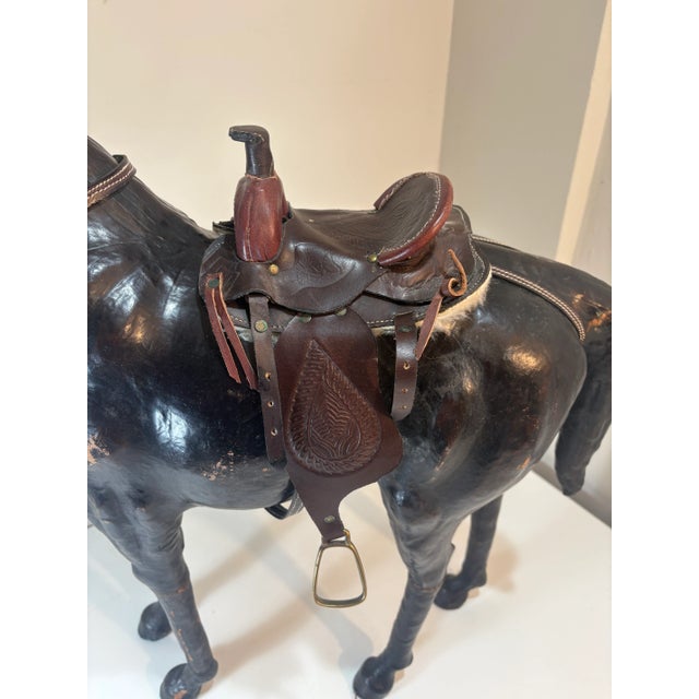 Contemporary Monumental Leather Horse Sculpture With Western Saddle — Ranch Modern Equestrian Decor For Sale - Image 3 of 12