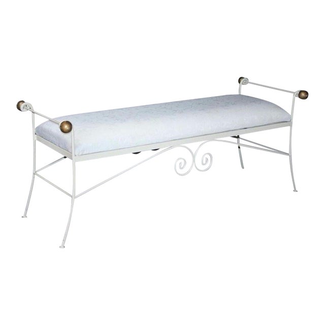 Vintage 54" French Style White Gold Wrought Iron Window Bench Metal Hollywood Regency | Chairish