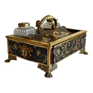 Antique French Boulle Desk Inkwell Standish Set, 1880 For Sale