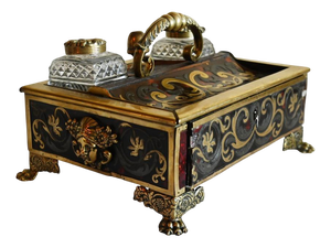 Antique French Boulle Desk Inkwell Standish Set, 1880