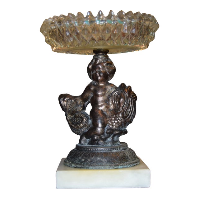 Victorian Putto & Dolphin Compote / Tazza on Alabaster Base, Circa 1900 For Sale