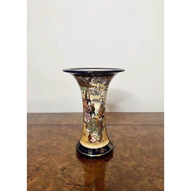 Quality antique Japanese satsuma shaped vase having a wonderful hand painted decoration of figural and landscape scenes in...