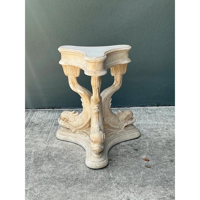 Vintage Plaster Dolphin Base Glass Dining Table For Sale In West Palm - Image 6 of 12
