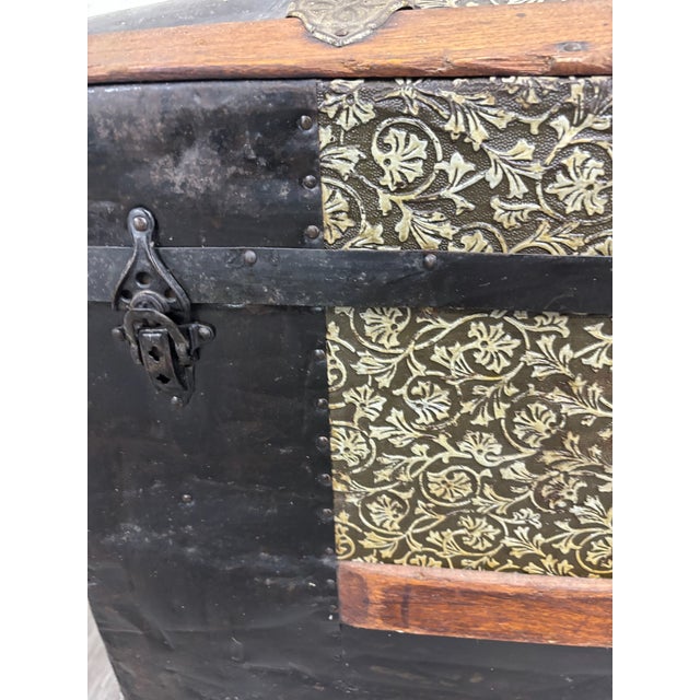 Antique Camel Back Steamer Trunk Chest For Sale In Kansas City - Image 6 of 11