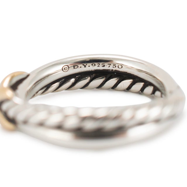 David Yurman Crossover 925 Silver & 18k Yellow Gold 4 MM Petite X Band Ring, Size 4 For Sale In Houston - Image 6 of 8