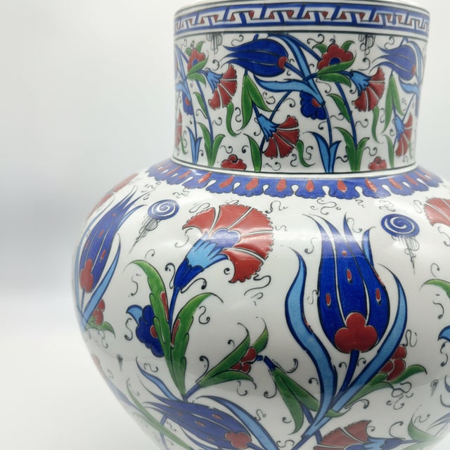 Turkish Handmade Ceramic Large Palace Vase (50cm) – Grand Red & Blue Tulip Pattern – Monumental Statement Piece For Sale - Image 3 of 7