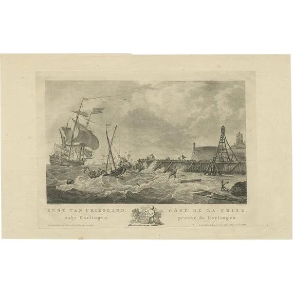 M. de Sallieth after H. Kobell, Coast of Harlingen, 1780, Paper For Sale