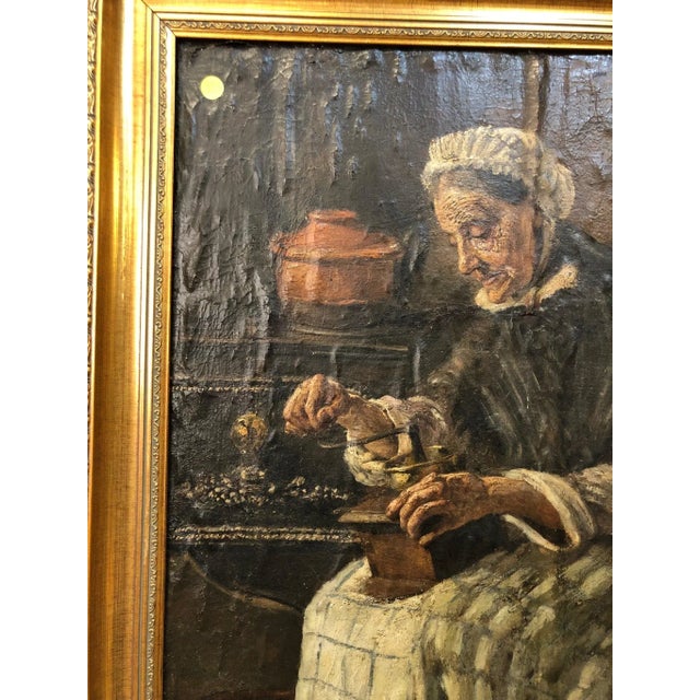 Rustic European European 18th Century Original Oil Painting Signed on the Bottom, Framed For Sale - Image 3 of 6