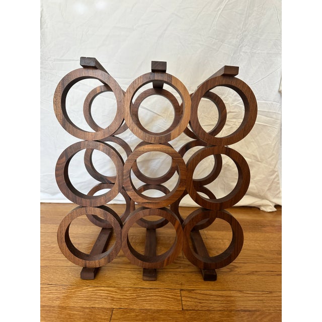 1960s Mid-Century Modern Kustom Kraft Walnut 9-Bottle Wine Rack, Usa 1960s For Sale - Image 5 of 9