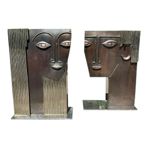 Pair of Head Sculptures by Franz Hagenauer Werkstatte Hagenauer Wien, Circa 1970s
