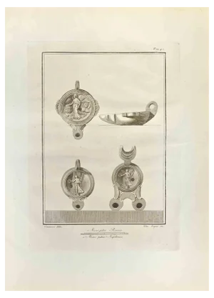 Vincenzo Segoni, Pompeian Style Oil Lamps, Etching, 18th Century