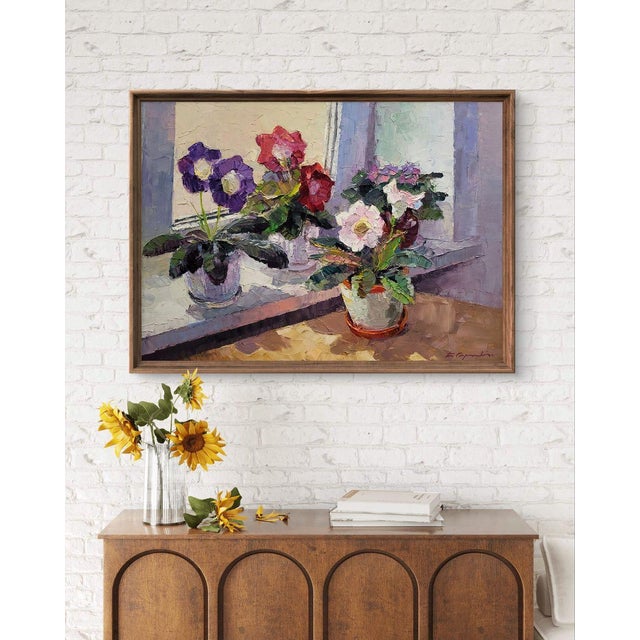 Impressionist Оil Painting Gloxinia in a Vase Boris Serdyuk For Sale - Image 3 of 7