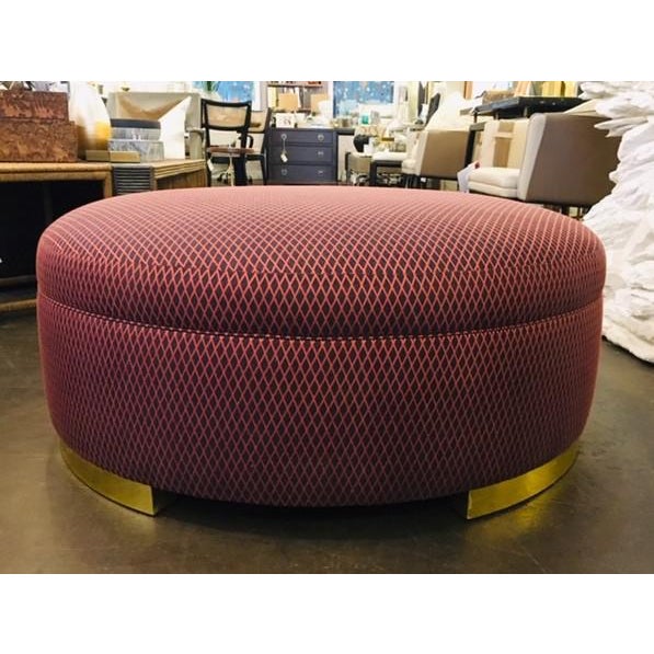 Jo Sampson one of a kind ottoman in contrasting crosshatch pattern for Drexel Heritage.