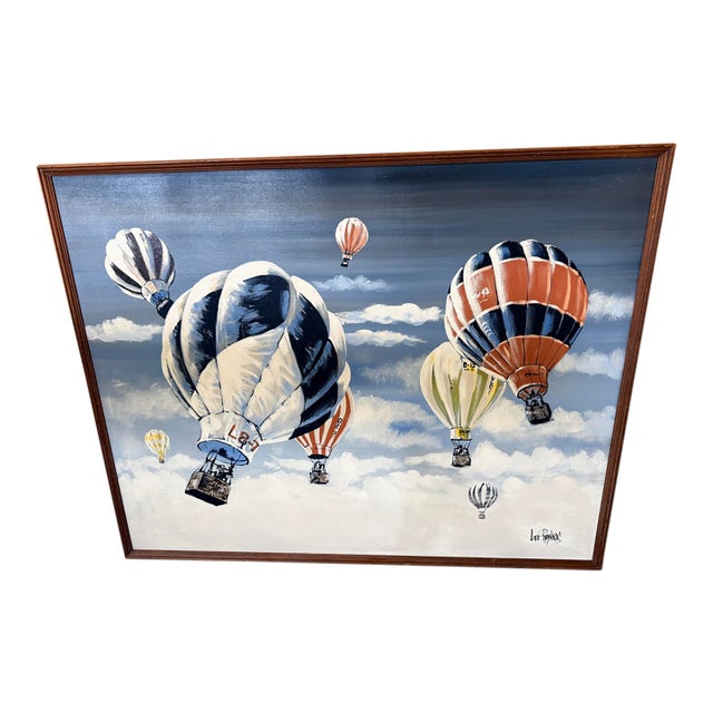 X- Large, Vintage Mid-Century Modern Lee Reynolds Hot Air Balloon and Cloud Scape Oil Painting For Sale