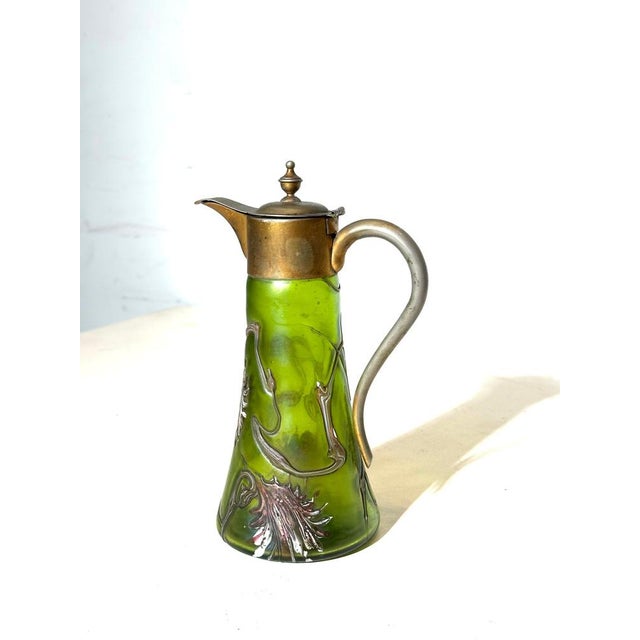 Art Nouveau Glass Claret Jug with Pewter Mount from Lötz For Sale - Image 4 of 5