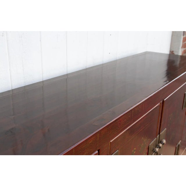 Wood Beautifully Painted Chinese Floral Credenza For Sale - Image 7 of 12