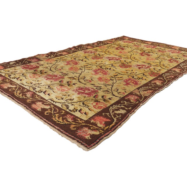 50093 Vintage Turkish Oushak Rug, 04'00 x 07'00. The Rose Reverie: A Vintage Turkish Oushak Masterpiece of Opulent...
