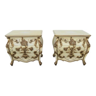 French Carved Large Bombe Serpentine Nightstands Bedside Tables a Pair For Sale