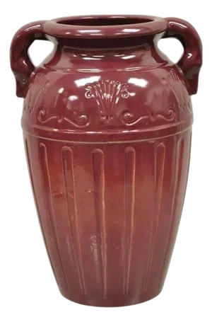 Antique r.r.p Co Roseville, Oh Red Stoneware Twin Handle 14" Red Jug Vase Vessel