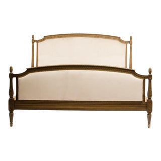 French Louis Xvi Style Painted Queen Size Bed With Upholstered Headboard and Footboard, Circa 1950 For Sale