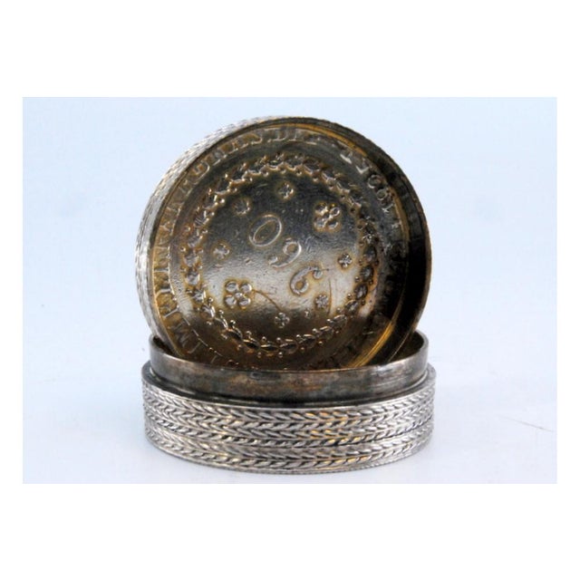 Metal Silver Pill Box with Coin Appliqués and Removable Lid For Sale - Image 7 of 10
