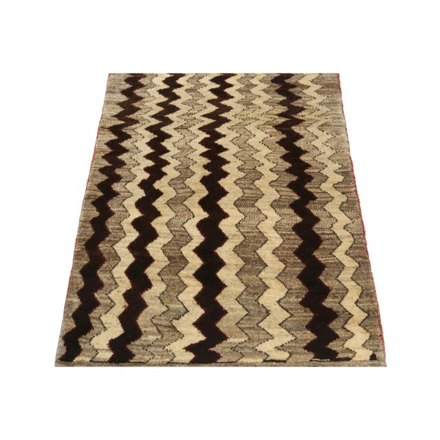 Tribal 1950s Vintage Gabbeh Tribal Rug in Beige-Brown and Black Chevron Patterns For Sale - Image 3 of 7