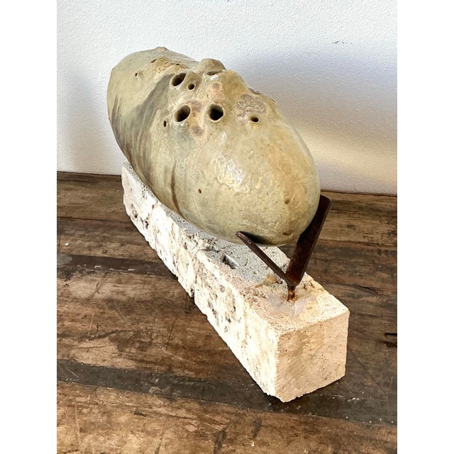Vintage Original Abstract Studio Pottery Sculpture on Coquina Block Plinth For Sale - Image 10 of 12