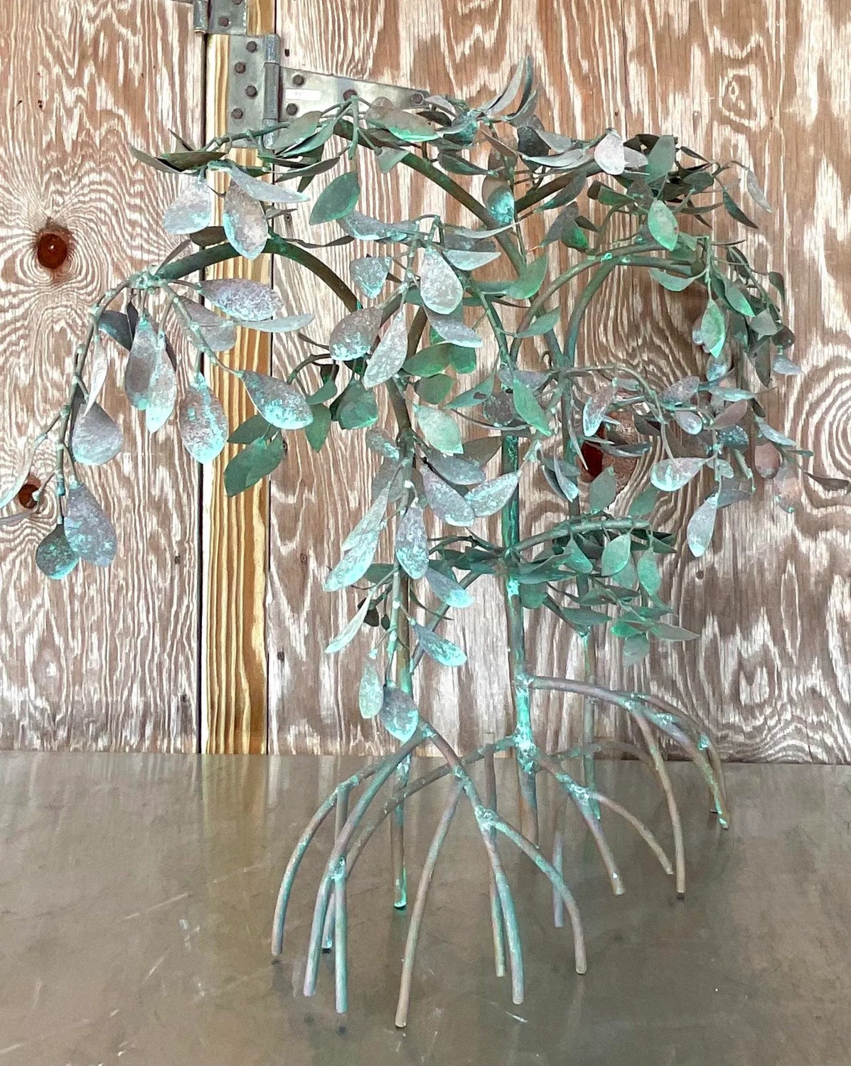 Vintage Boho Patinated Metal Mangrove Wall Sculpture - Back view