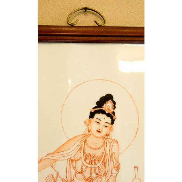 Early 20th Century Chinese Framed Porcelain Kuan Yin Plaque For Sale - Image 4 of 7