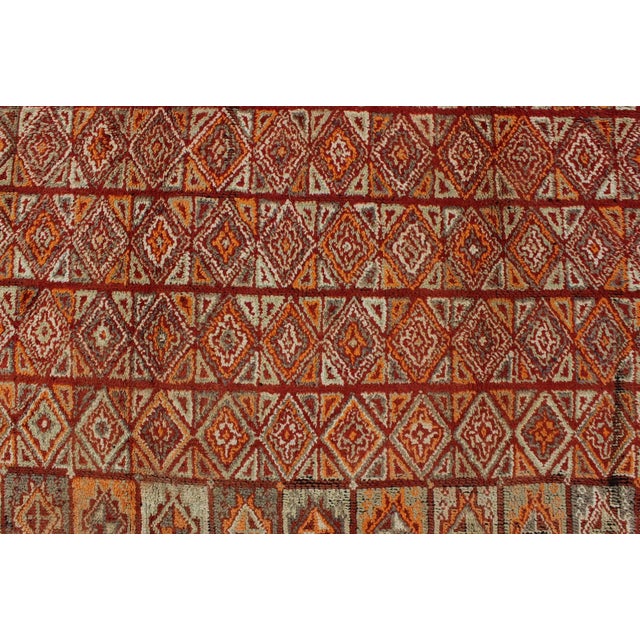 Vintage Moroccan Rug in Autumn Colors, Red, Pumpkin, Orange and Light Green For Sale - Image 9 of 11