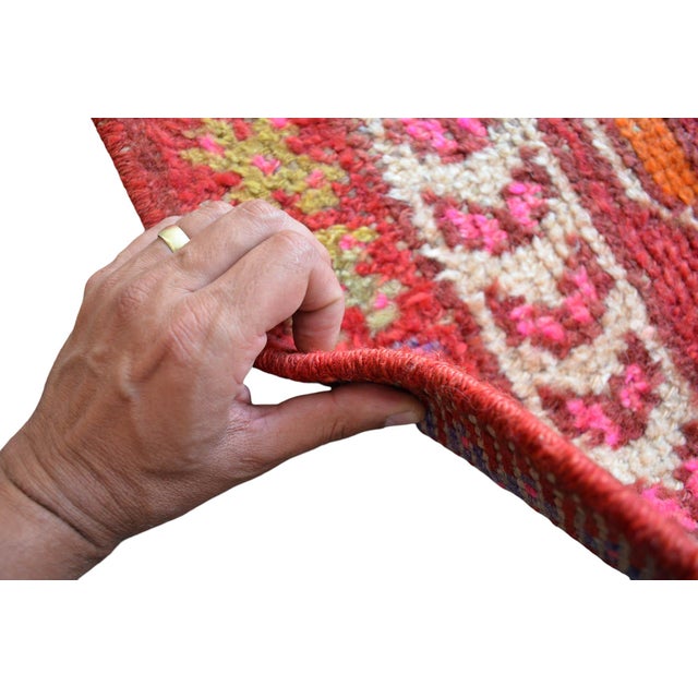 1960s Turkish Runner Rug. Hand-Knotted Tribal Red, Pink Color Hallway Rug, Kitchen Decor - 2′10" × 12′1" For Sale - Image 15 of 16
