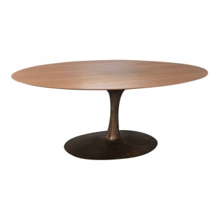 Contemporary Walnut Bronze Base Dining Table For Sale