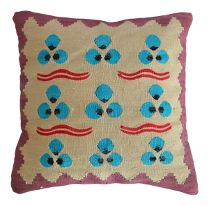 Hand Woven Silk Pillow Cover Chintamani Pattern Turkish Rug Throw Pillow - 16″ X 16″