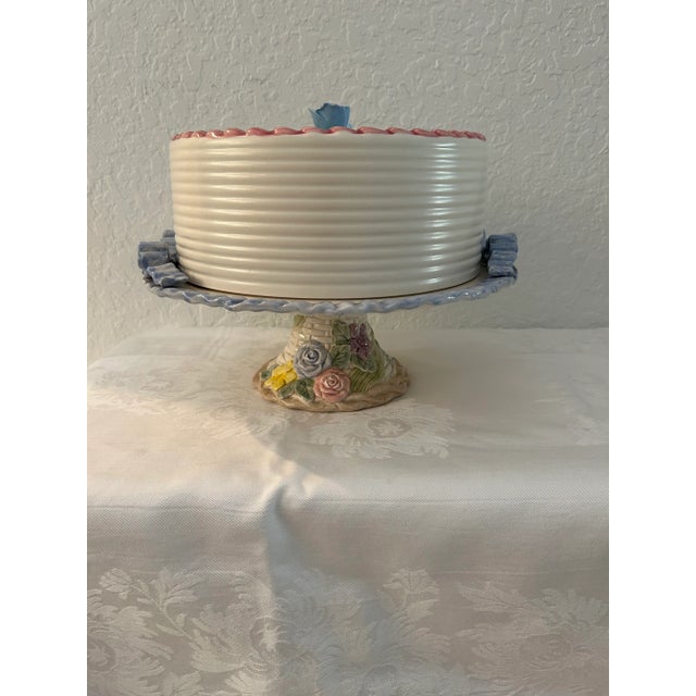 Vintage Traditional Ceramic "Happy Birthday" Domed Pedestal Cake Plate For Sale - Image 4 of 8