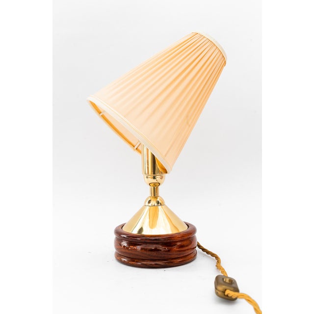 1950s Brass Table Lamp with Wood and Fabric Shade, Vienna, 1950s For Sale - Image 5 of 15
