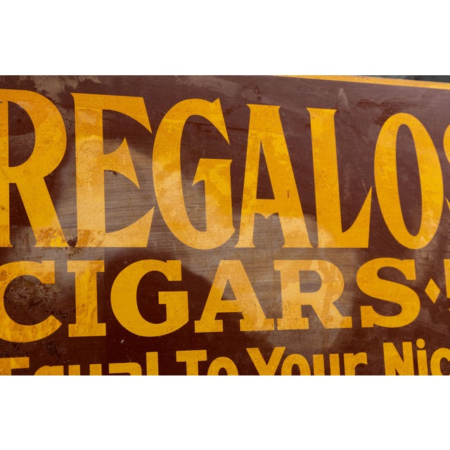 Early 20th Century Antique Regalos Cigars Double-Sided Tin Flange Sign For Sale - Image 5 of 5