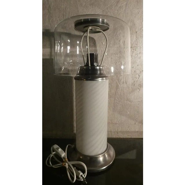 Murano glass lamp with transparent glass lampshade and Base in White Glass Rigadin with double passage Incalm. Anodized...