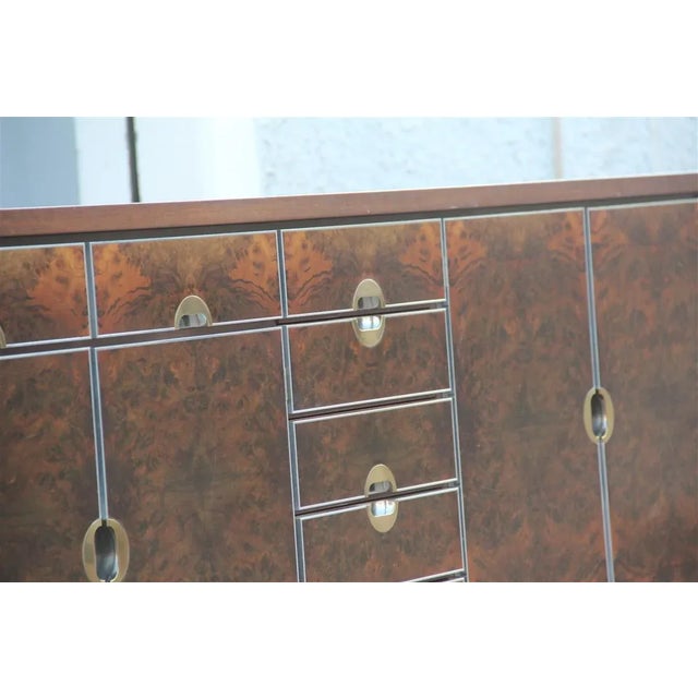 Metal Italian Walnut, Brass & Aluminum Sideboard, 1970s For Sale - Image 7 of 17