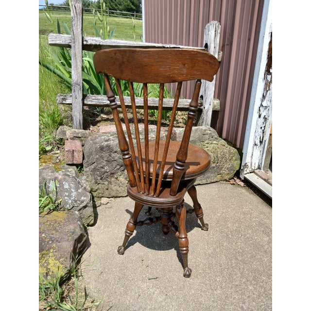 1890s Antique Quarter Sawn Oak High Back Organ Stool With Claw Feet For Sale - Image 11 of 17