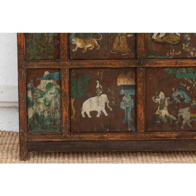 Antique Himalayas Hand-Painted Tibetan Cabinet For Sale In Los Angeles - Image 6 of 12