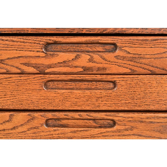 Brown Antique Oak Arts & Crafts 5-Drawer Architect's Blueprint Flat File Cabinet, Newly Refinished For Sale - Image 8 of 15