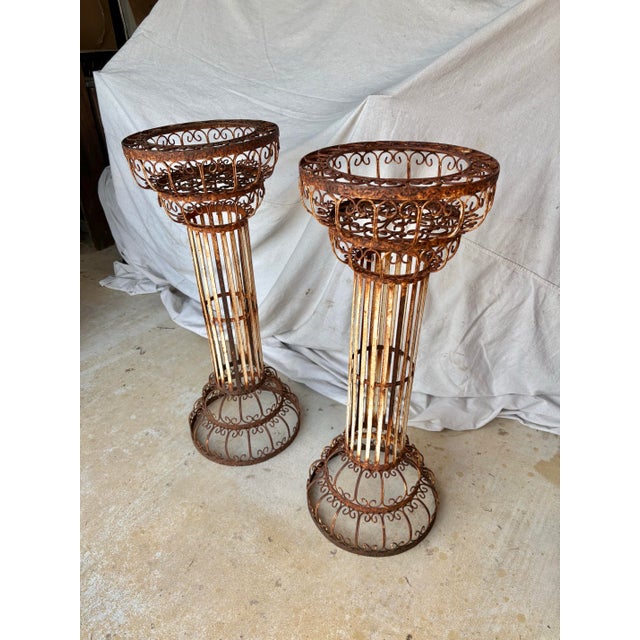 French Mid 20th Century French Style Iron Scrollwork Plant Stands - A Pair For Sale - Image 3 of 12