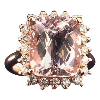 Tourmaline Rubellite Diamond Ring 14k Rose Gold 7.45 TCW Certified, Size 6.5 For Sale