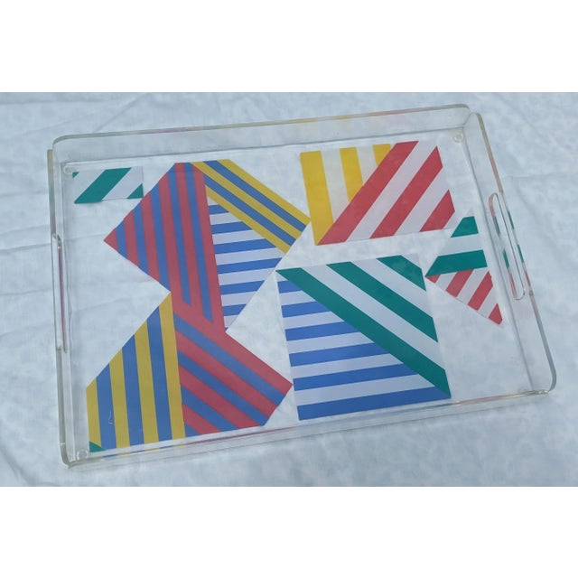 Postmodern Vintage Lucite Postmodern Memphis Tray With Handles For Sale - Image 3 of 11