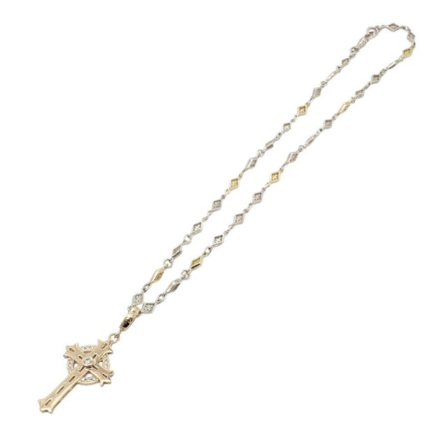 Loree Rodkin 18k Yellow Gold + Silver Cross Diamond Necklace For Sale - Image 4 of 12